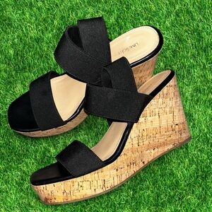 Limelight Black Cork Wedge Sandals